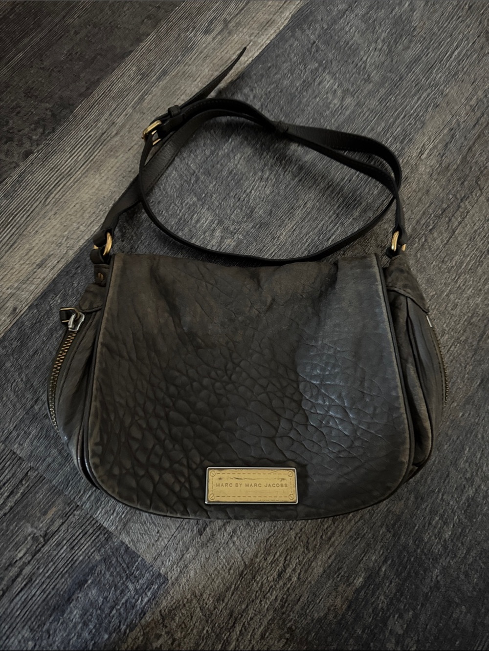 Marc By Marc Jacobs Black Textured Leather Shoulder Bag | imperfections galore